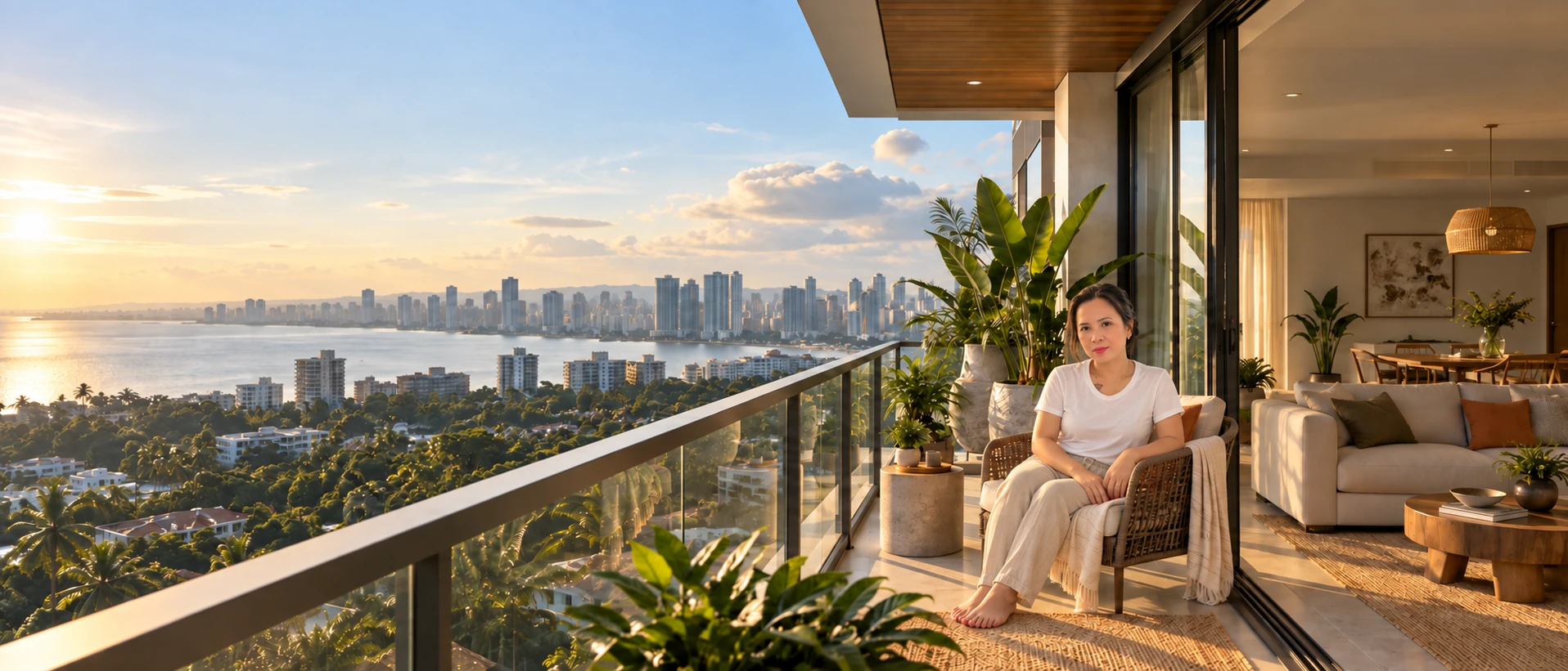 Modernong apartment na tanaw ang tropikal na lungsod sa tabing-dagat